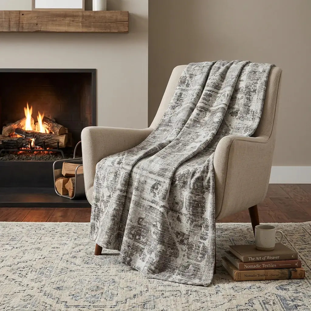 50" X 70" Gray And Charcoal Damask Polyester Woven Plush Throw Blanket - Homeroots - Flyclothing LLC