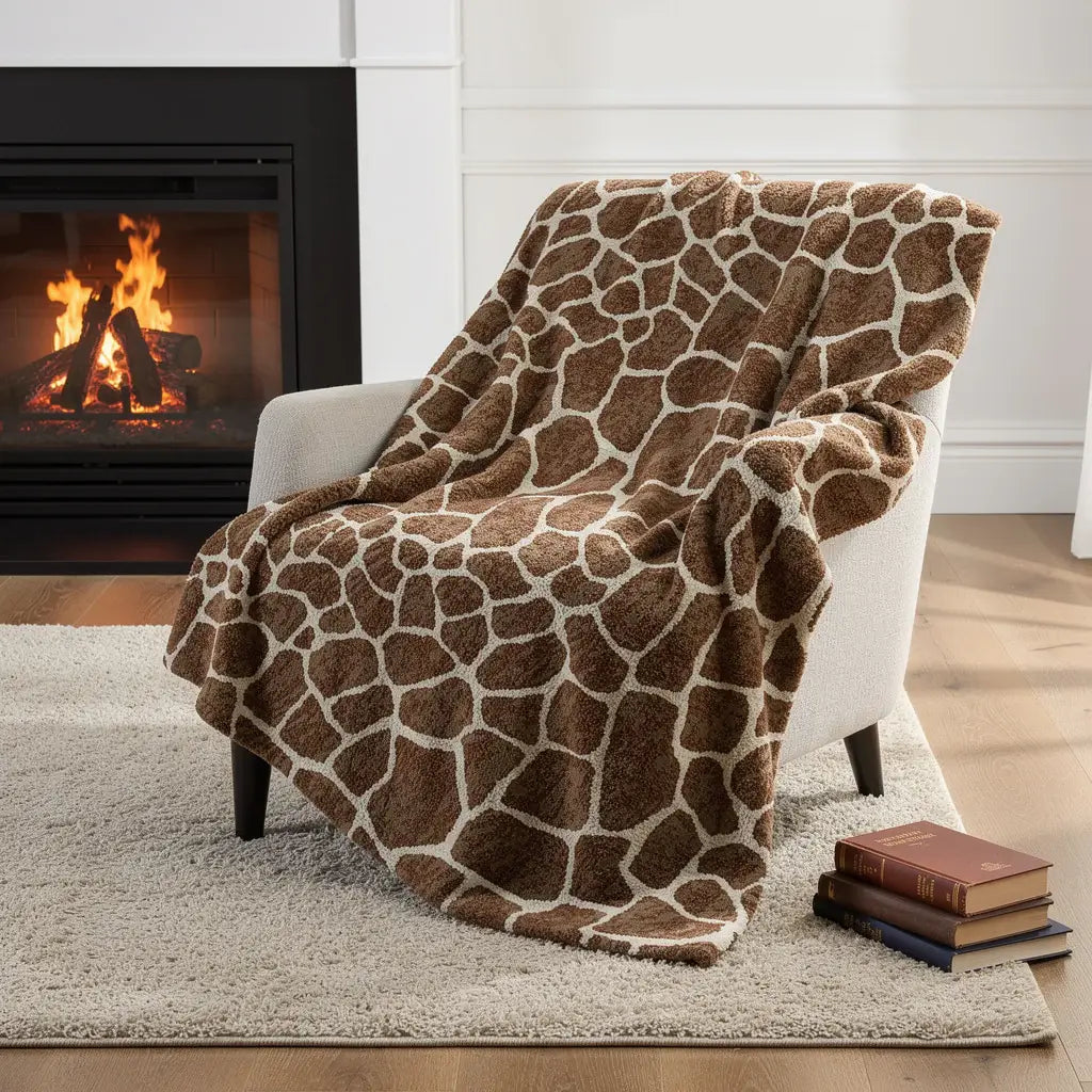 50" X 70" Coffee And Ivory Giraffe Microfiber Plush Throw Blanket - Homeroots - Flyclothing LLC