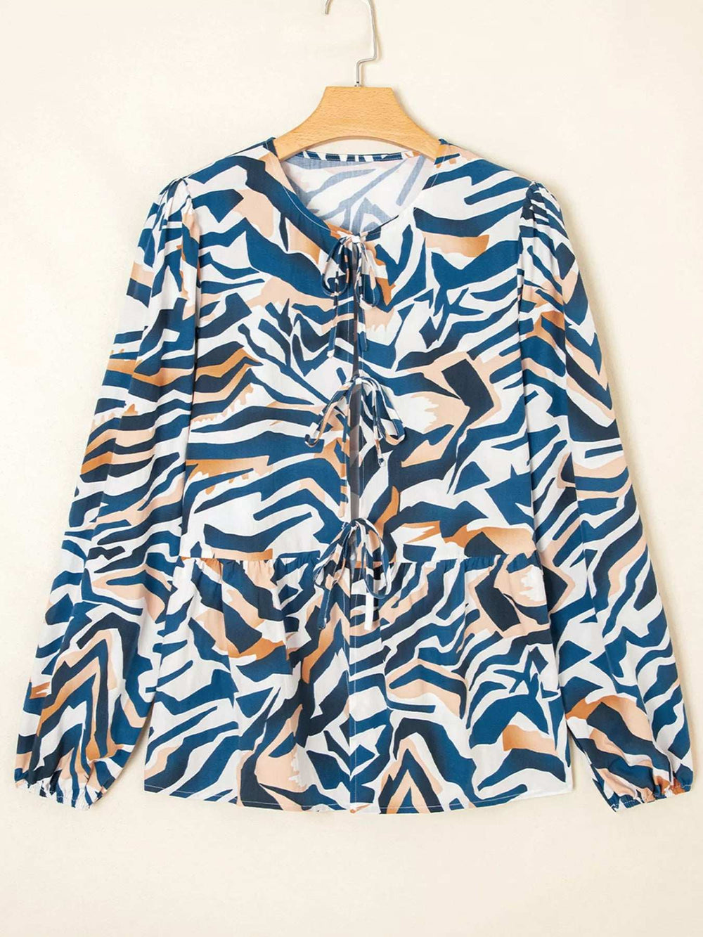 Zebra Print Tied Front Puff Sleeve Top - Trendsi - Flyclothing LLC
