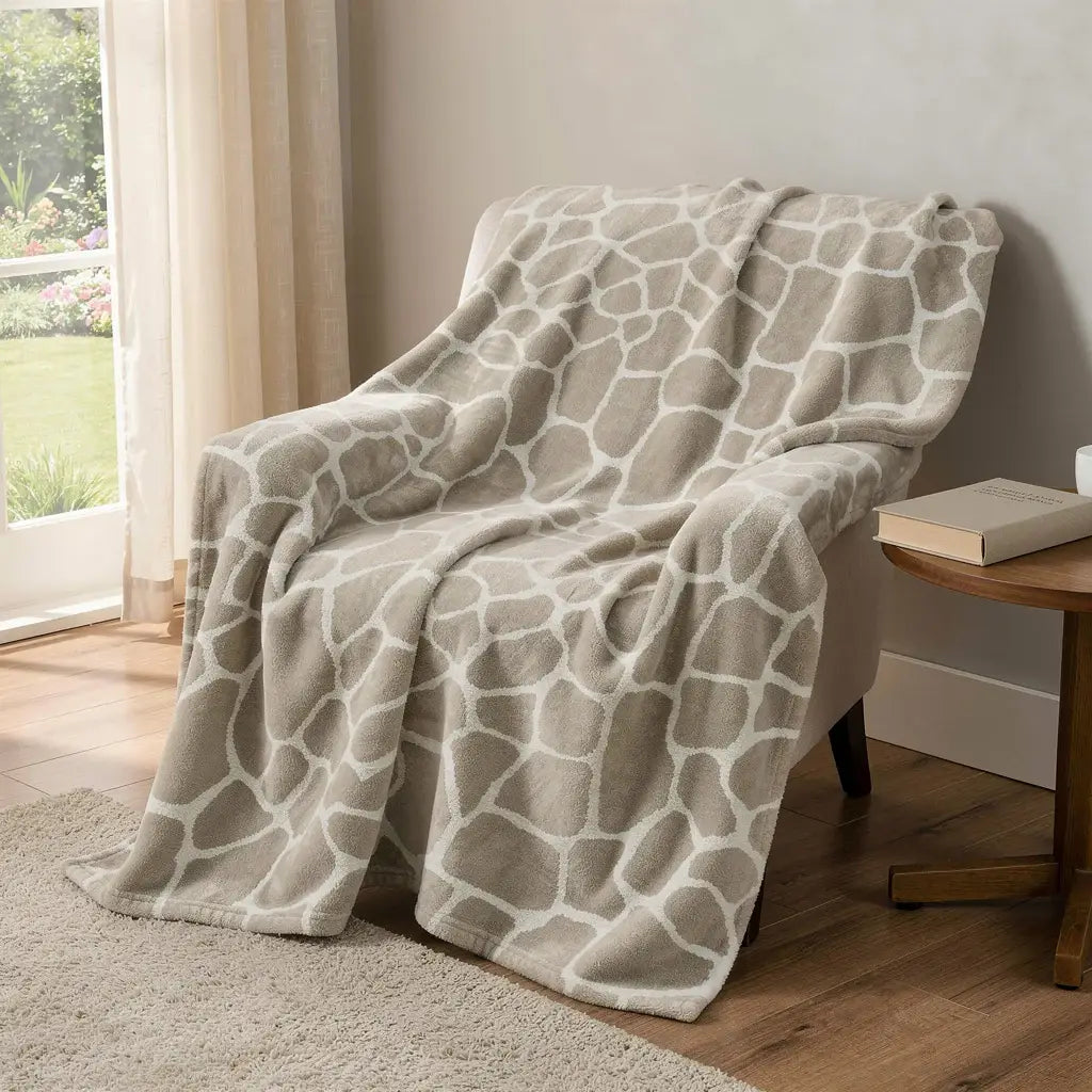 50" X 70" Taupe And Ivory Giraffe Microfiber Plush Throw Blanket - Homeroots - Flyclothing LLC