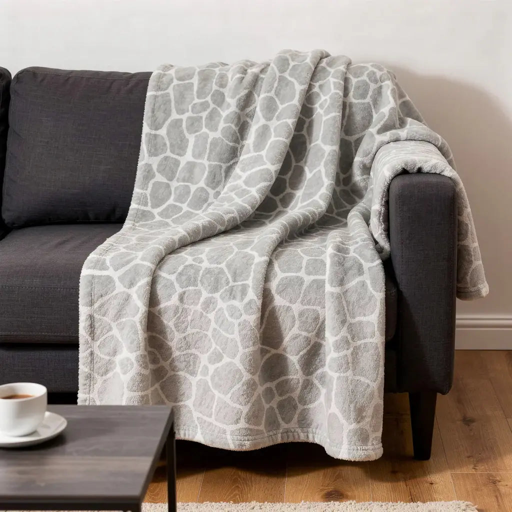 50" X 70" Gray And Ivory Giraffe Microfiber Plush Throw Blanket - Homeroots - Flyclothing LLC