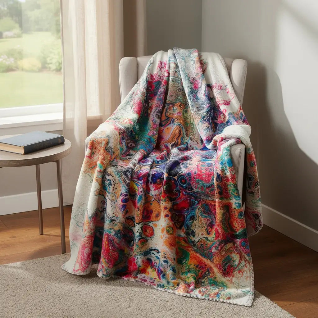 50" X 70" White Blue And Gold Abstract Microfiber Plush Throw Blanket - Homeroots - Flyclothing LLC