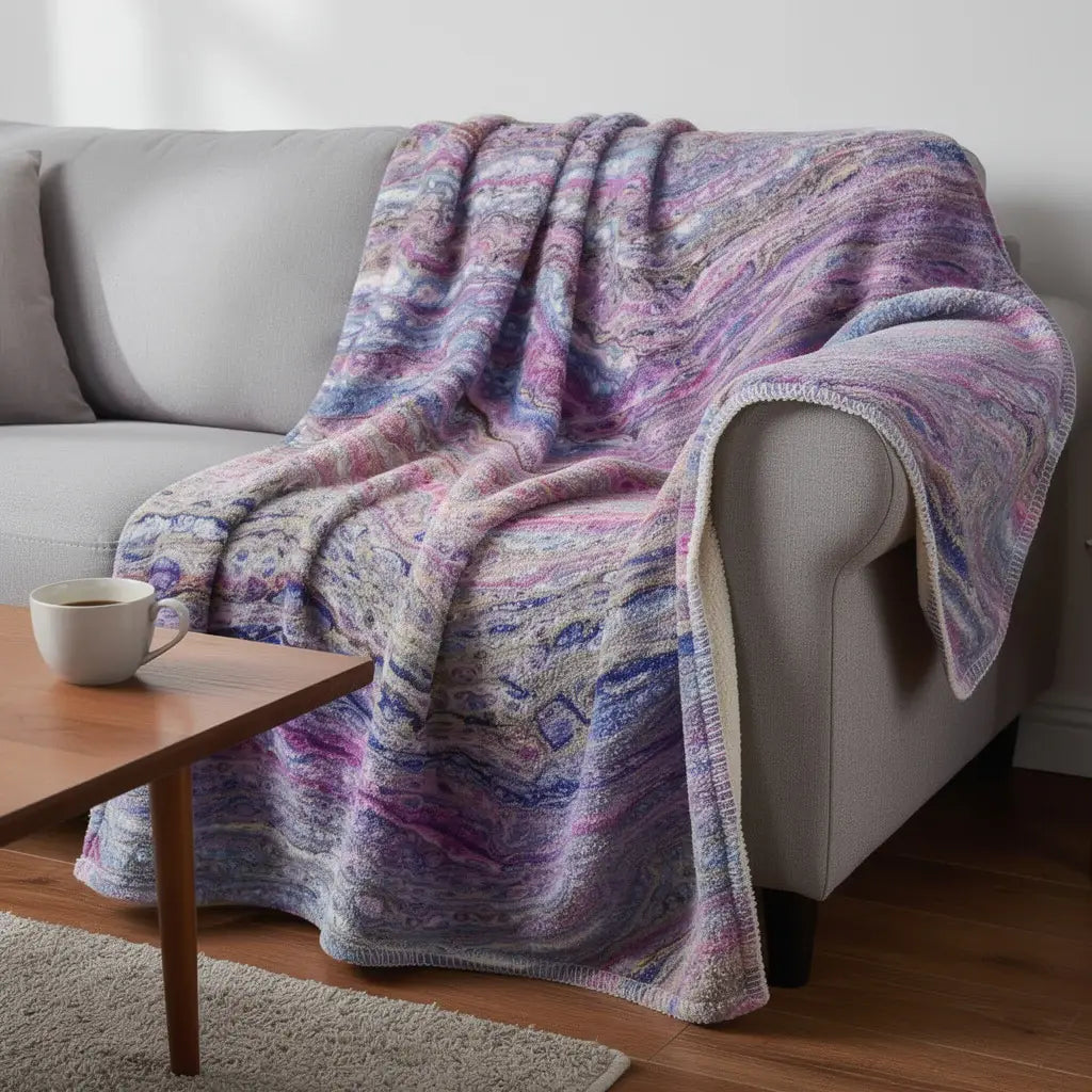 50" X 70" Lavender Blue And Ivory Abstract Microfiber Plush Throw Blanket - Homeroots - Flyclothing LLC
