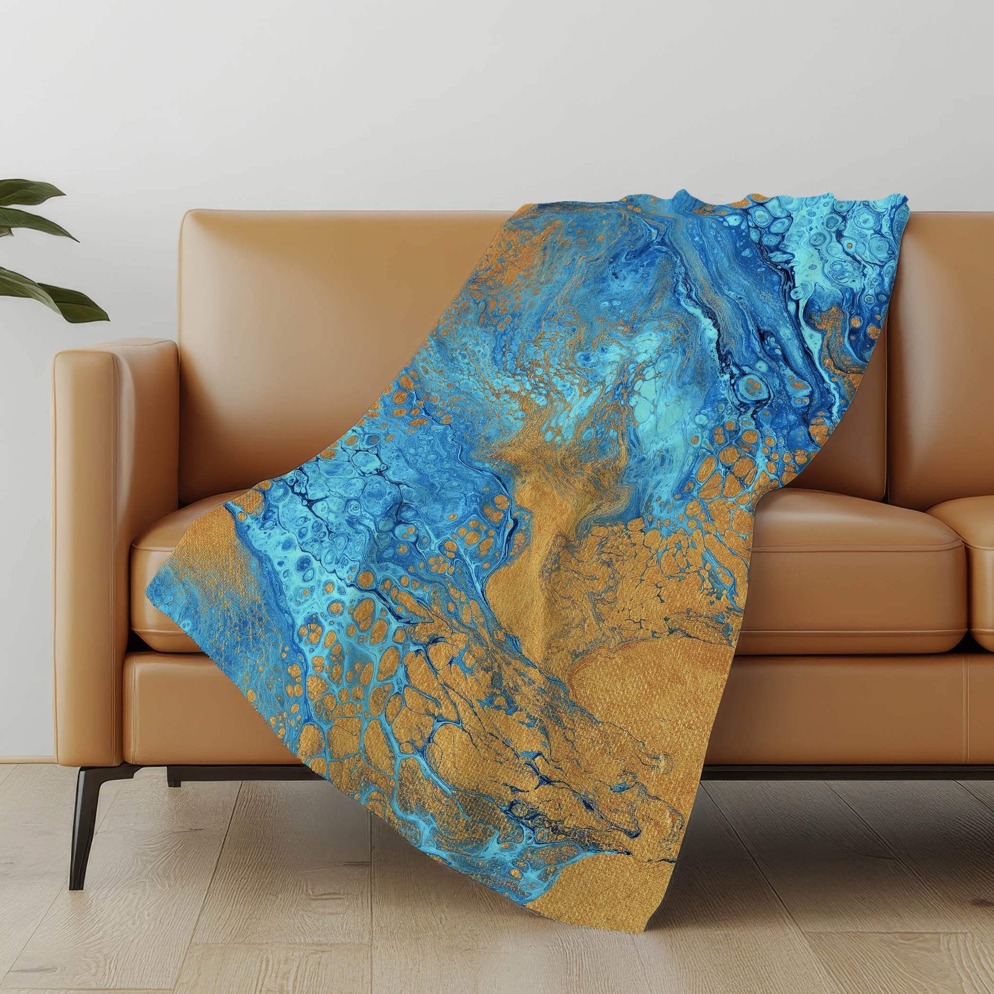 50" X 70" Cobalt And Copper Abstract Microfiber Plush Throw Blanket - Homeroots - Flyclothing LLC