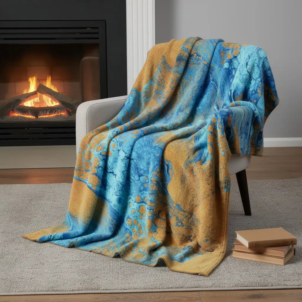 50" X 70" Cobalt And Copper Abstract Microfiber Plush Throw Blanket - Homeroots - Flyclothing LLC
