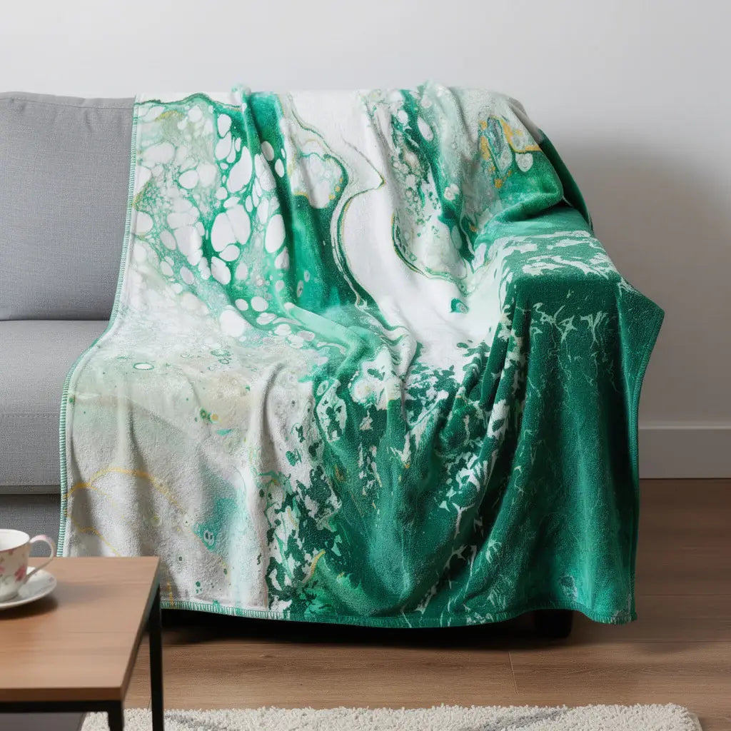 50" X 70" Green And Ivory Abstract Microfiber Plush Throw Blanket - Homeroots - Flyclothing LLC