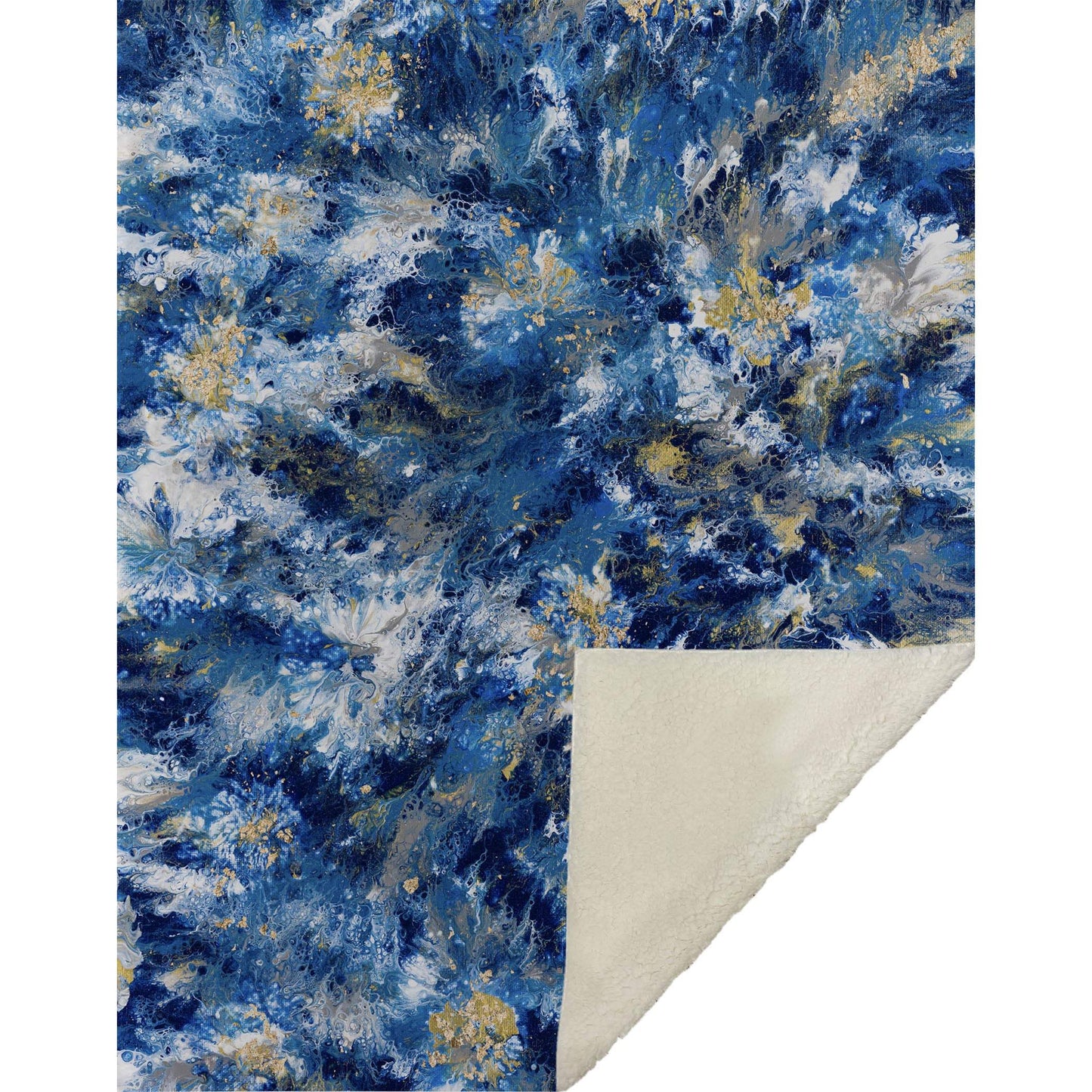 50" X 70" Blue Ivory And Gold Abstract Microfiber Plush Throw Blanket - Homeroots - Flyclothing LLC