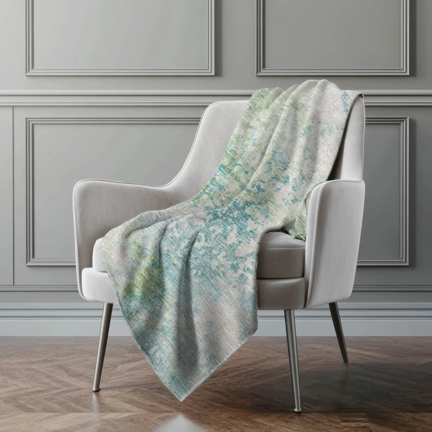 50" X 70" Green Teal And Beige Abstract Microfiber Plush Throw Blanket - Homeroots - Flyclothing LLC