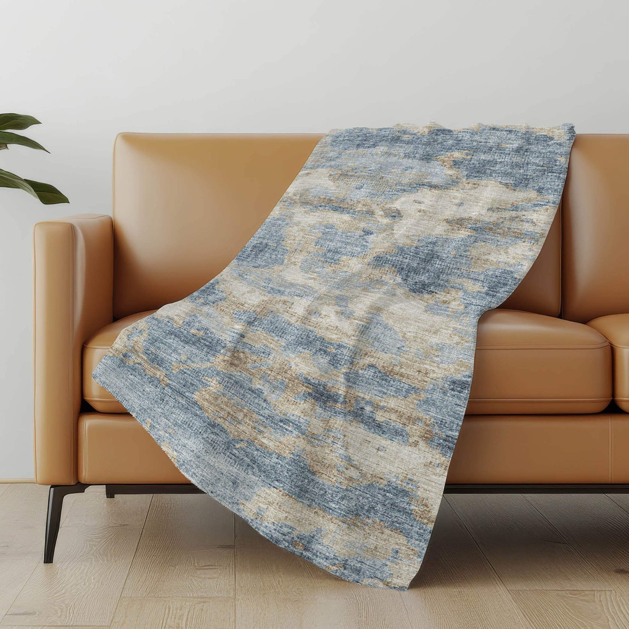 50" X 70" Blue Gold And Silver Abstract Microfiber Plush Throw Blanket - Homeroots - Flyclothing LLC