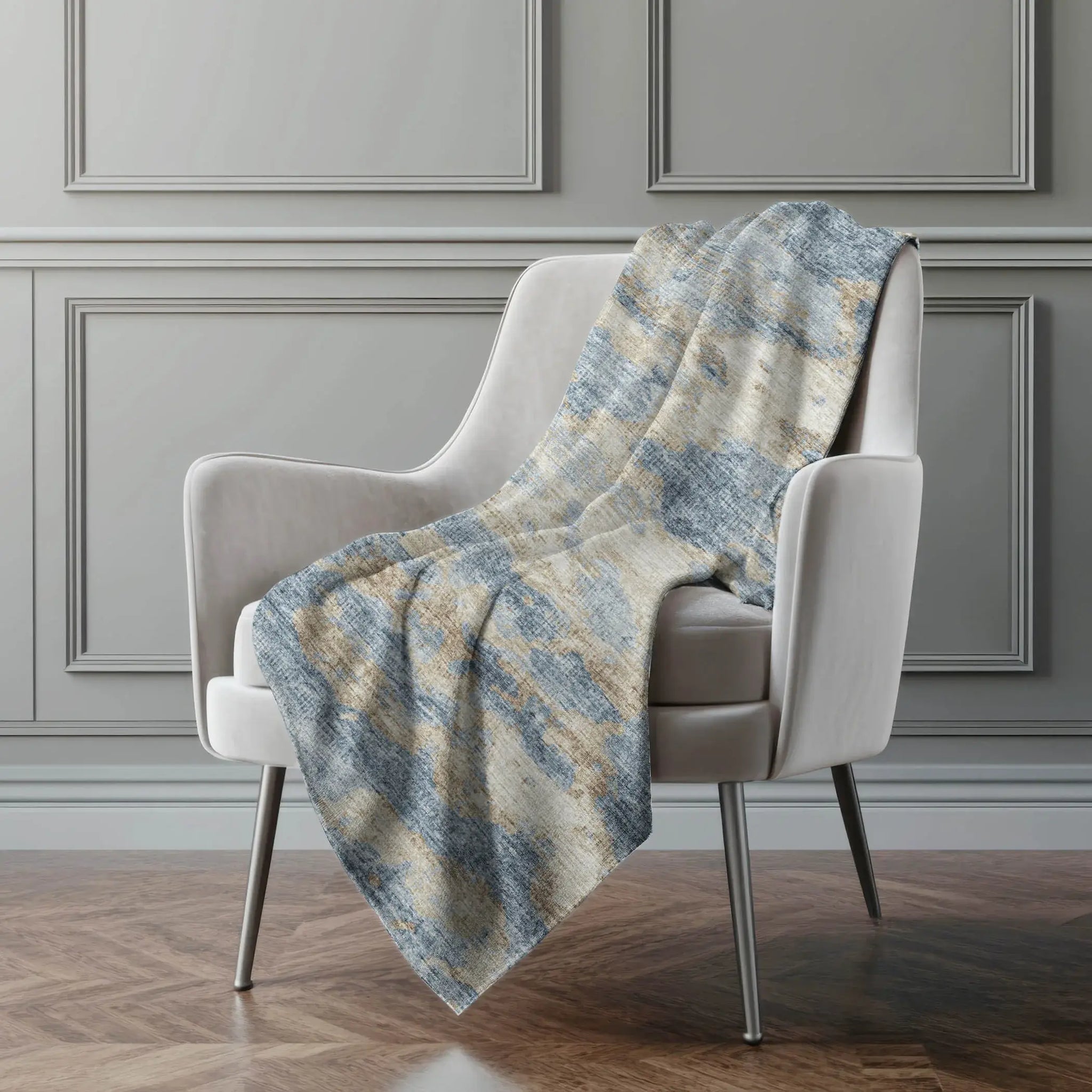50" X 70" Blue Gold And Silver Abstract Microfiber Plush Throw Blanket - Homeroots - Flyclothing LLC