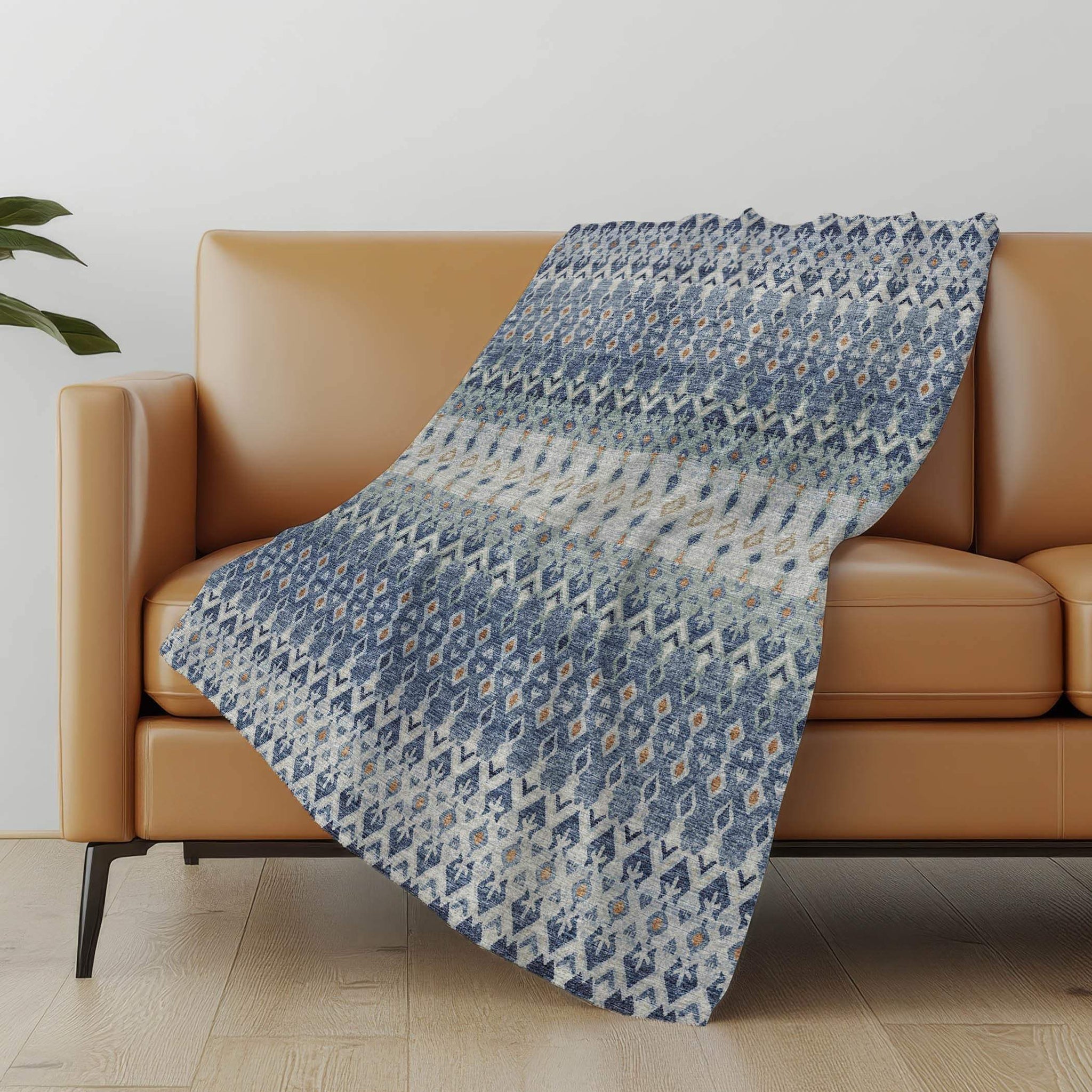 50" X 70" Blue And Orange Geometric Microfiber Plush Throw Blanket - Homeroots - Flyclothing LLC