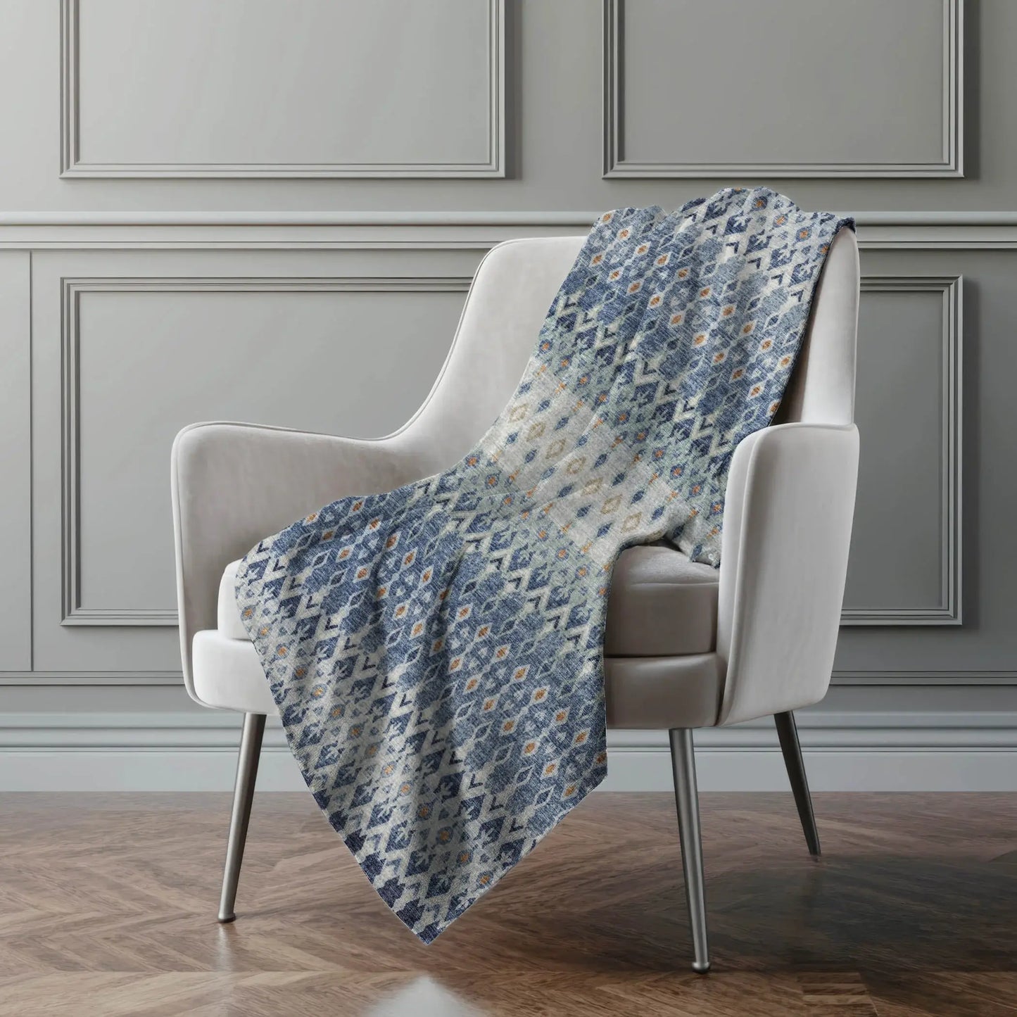 50" X 70" Blue And Orange Geometric Microfiber Plush Throw Blanket - Homeroots - Flyclothing LLC