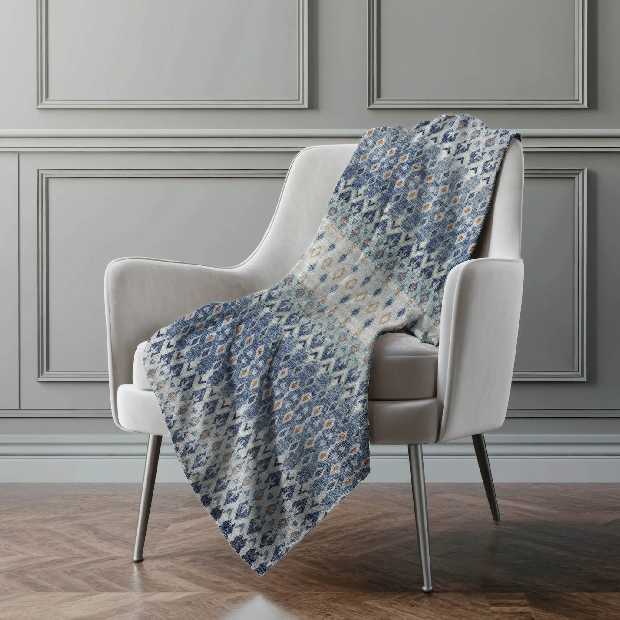 50" X 70" Blue And Orange Geometric Microfiber Plush Throw Blanket - Homeroots - Flyclothing LLC