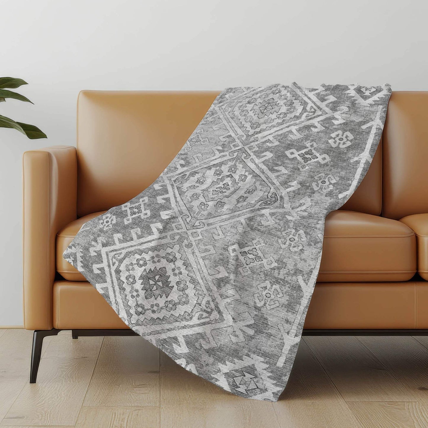 50" X 70" Pewter And Beige Southwestern Microfiber Plush Throw Blanket - Homeroots - Flyclothing LLC