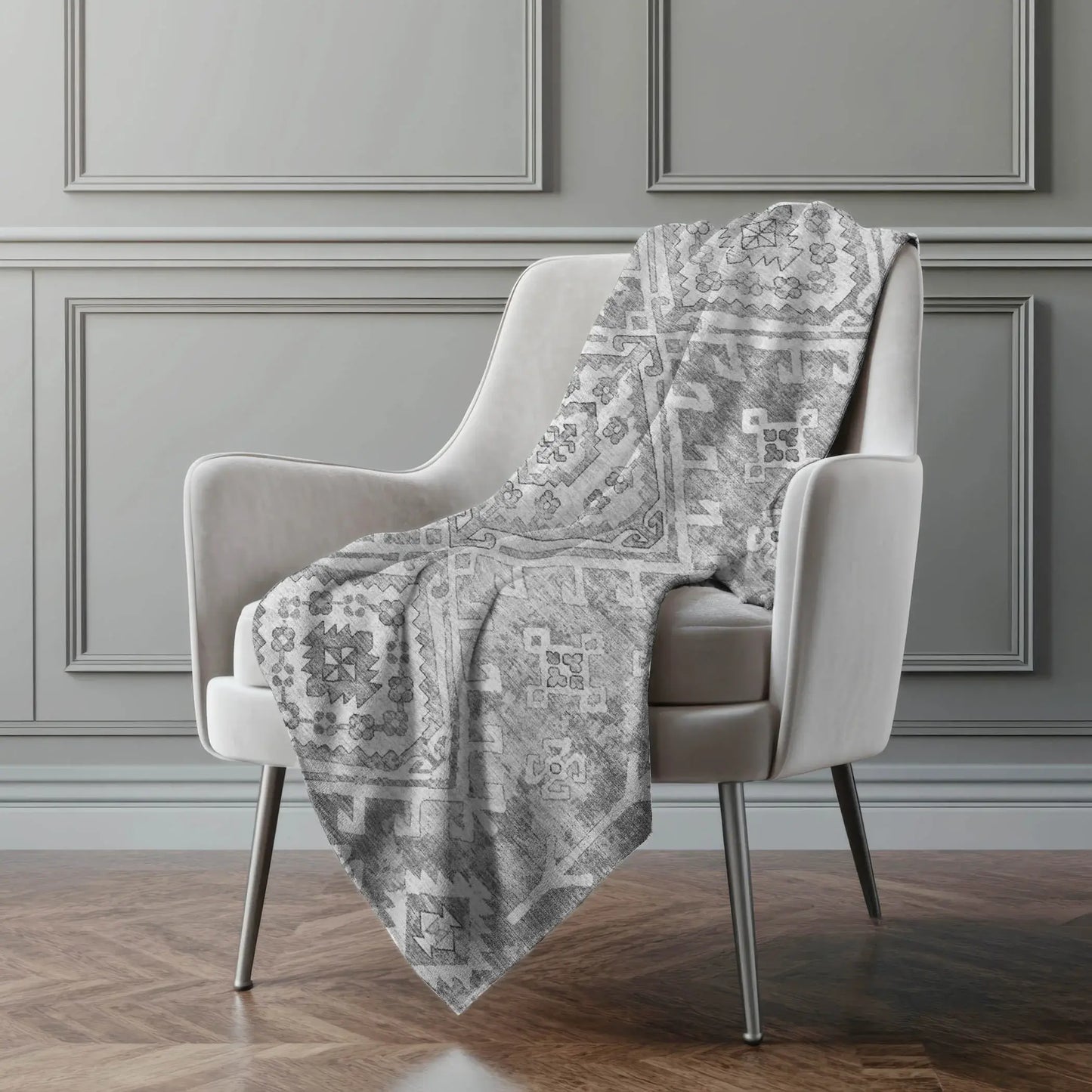50" X 70" Pewter And Beige Southwestern Microfiber Plush Throw Blanket - Homeroots - Flyclothing LLC