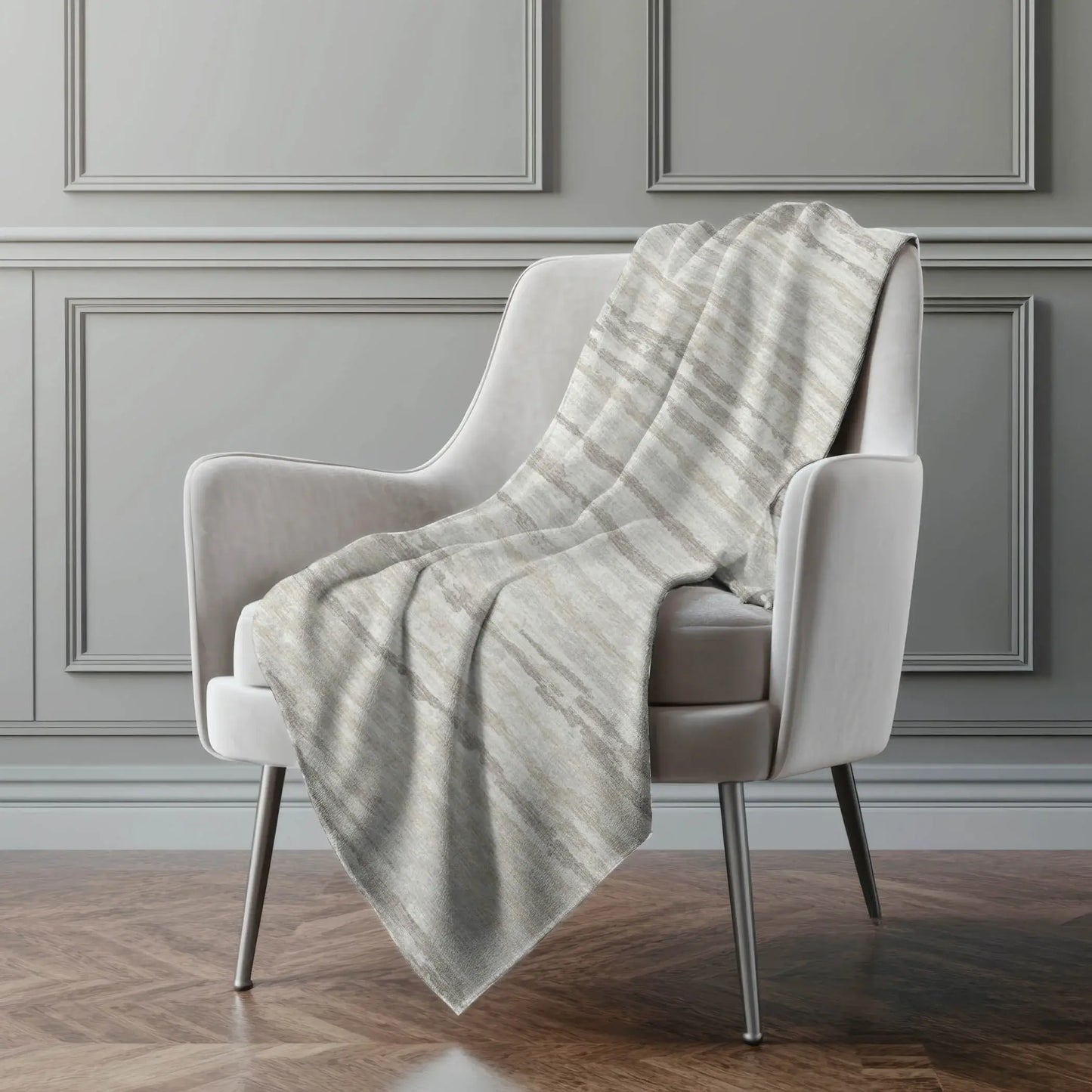 50" X 70" Ivory And Taupe Striped Microfiber Plush Throw Blanket - Homeroots - Flyclothing LLC