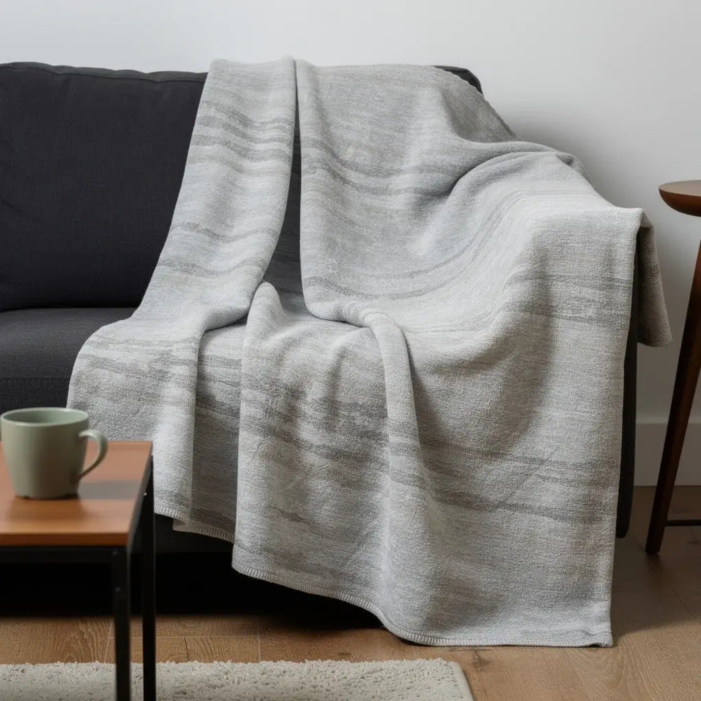 50" X 70" Ivory And Taupe Striped Microfiber Plush Throw Blanket - Homeroots - Flyclothing LLC