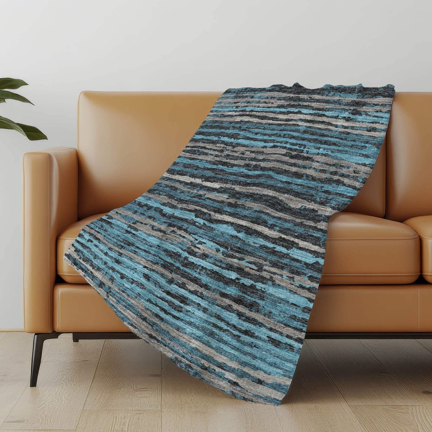 50" X 70" Blue And Charcoal Striped Microfiber Plush Throw Blanket - Homeroots - Flyclothing LLC