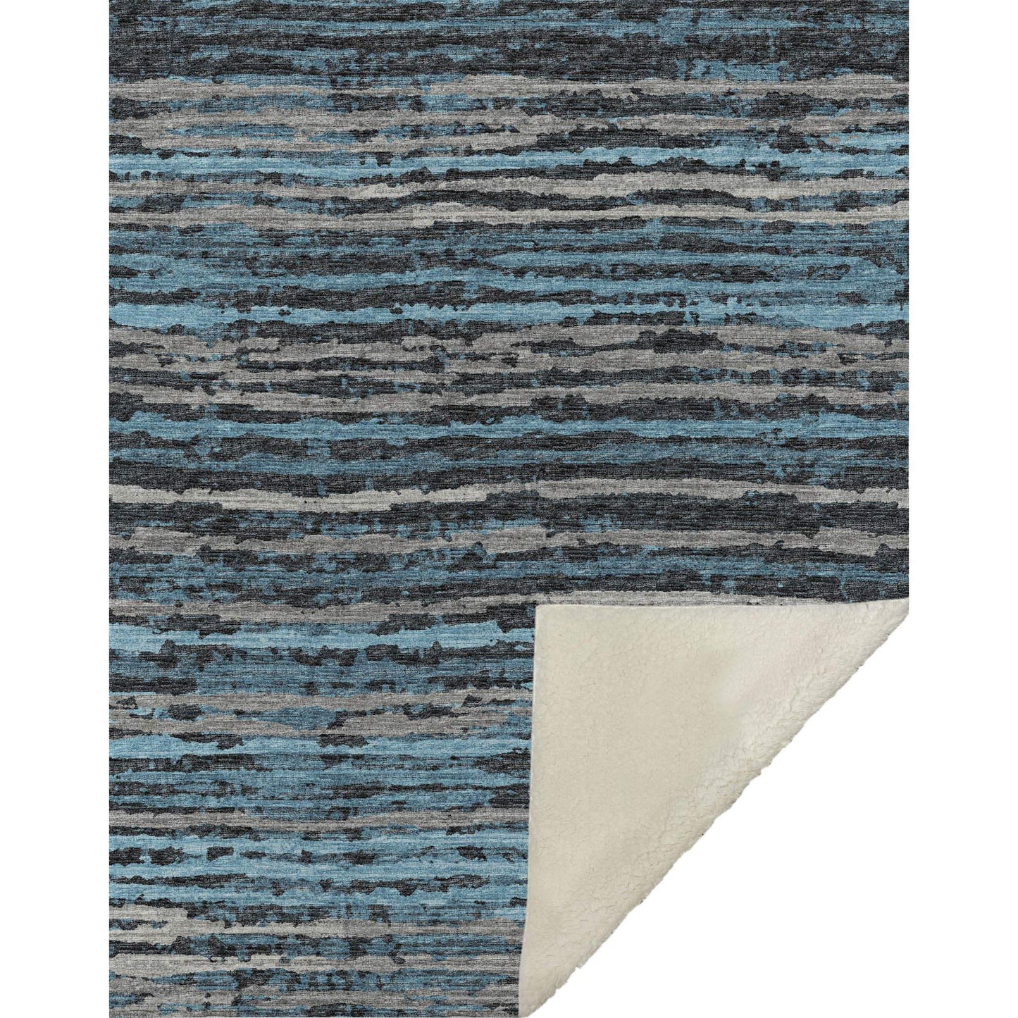 50" X 70" Blue And Charcoal Striped Microfiber Plush Throw Blanket - Homeroots - Flyclothing LLC