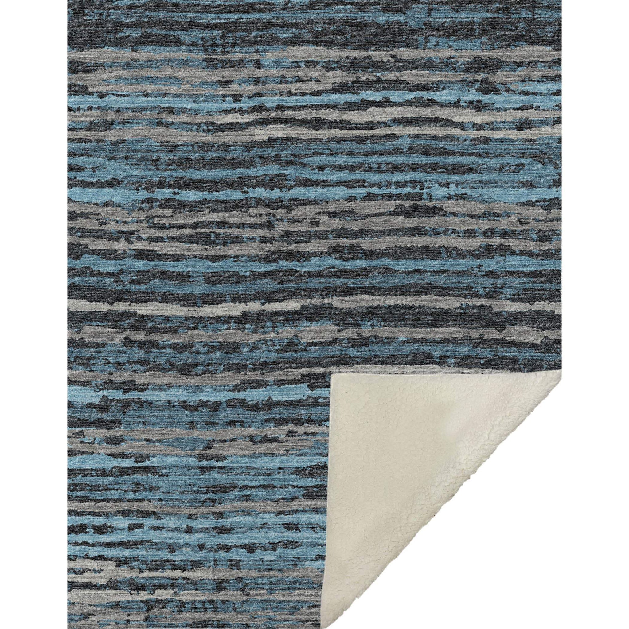 50" X 70" Blue And Charcoal Striped Microfiber Plush Throw Blanket - Homeroots - Flyclothing LLC