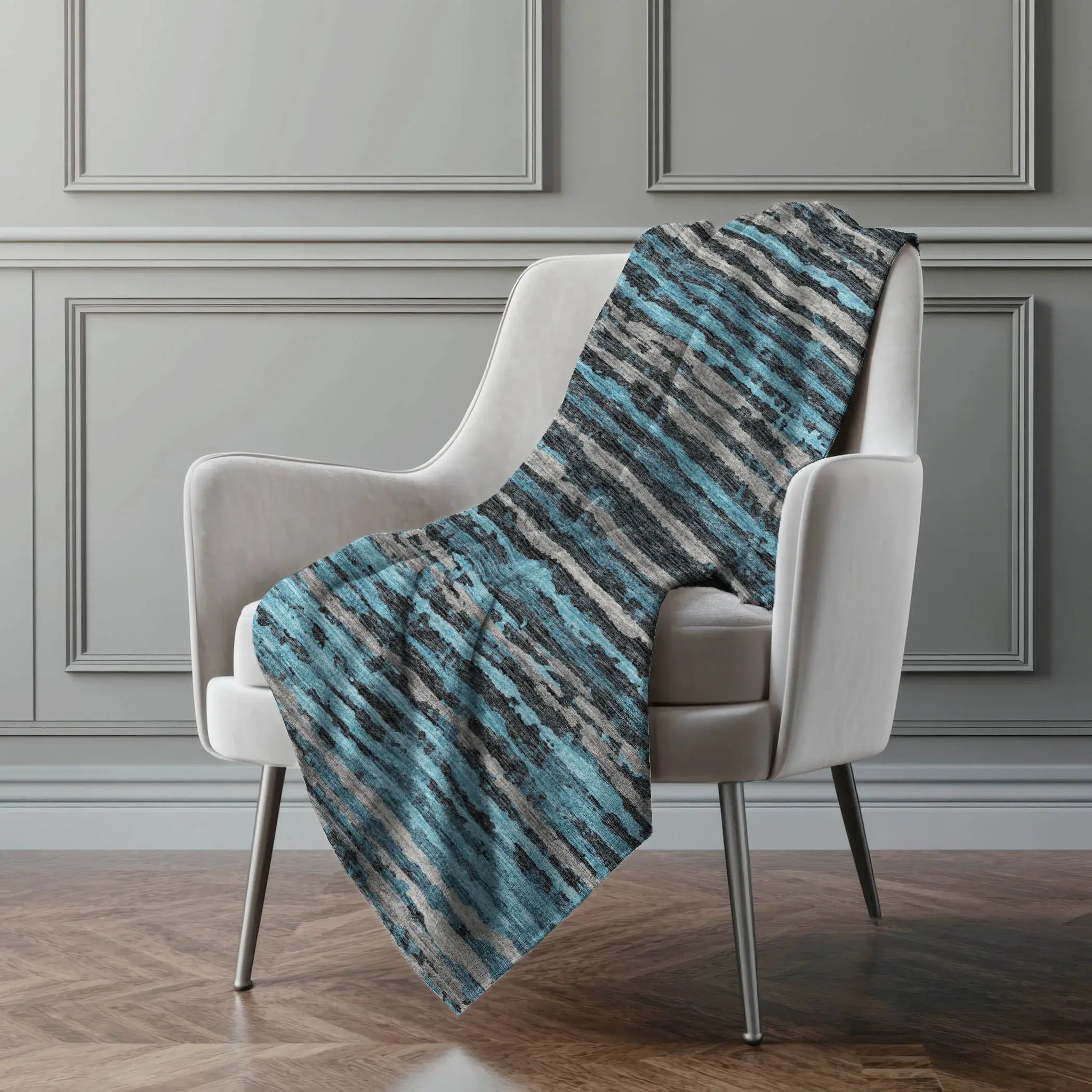 50" X 70" Blue And Charcoal Striped Microfiber Plush Throw Blanket - Homeroots - Flyclothing LLC