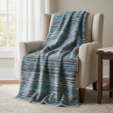 50" X 70" Blue And Charcoal Striped Microfiber Plush Throw Blanket - Homeroots - Flyclothing LLC