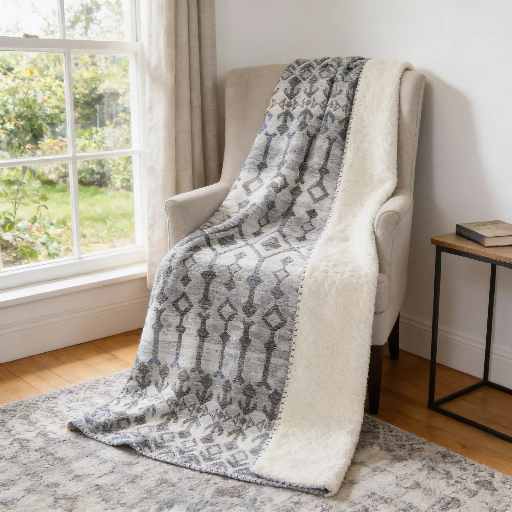 50" X 70" Charcoal And Gray Geometric Microfiber Plush Throw Blanket - Homeroots - Flyclothing LLC