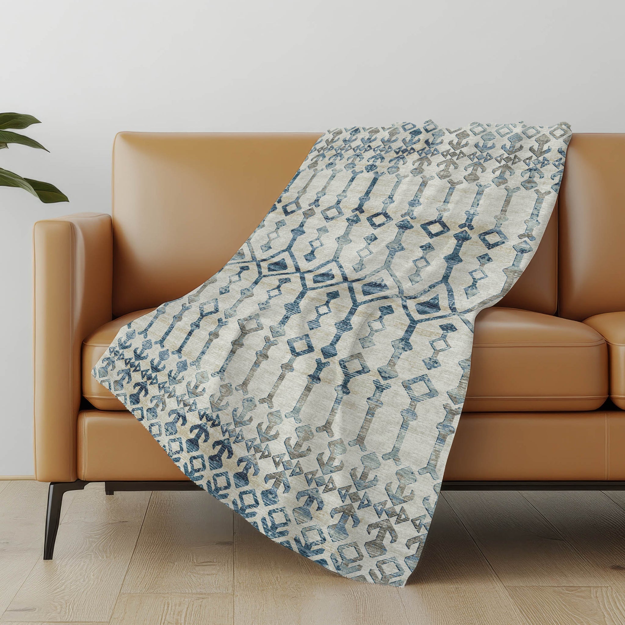 50" X 70" Ivory And Teal Geometric Microfiber Plush Throw Blanket - Homeroots - Flyclothing LLC