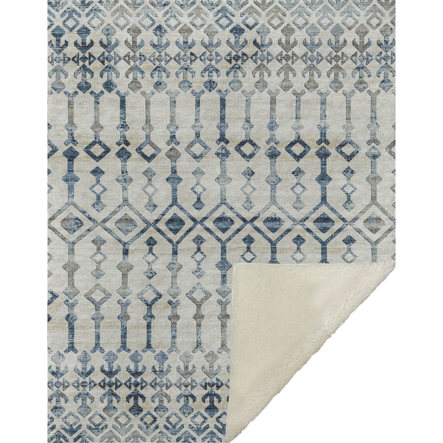 50" X 70" Ivory And Teal Geometric Microfiber Plush Throw Blanket - Homeroots - Flyclothing LLC
