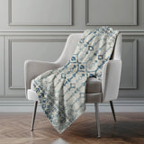50" X 70" Ivory And Teal Geometric Microfiber Plush Throw Blanket - Homeroots - Flyclothing LLC