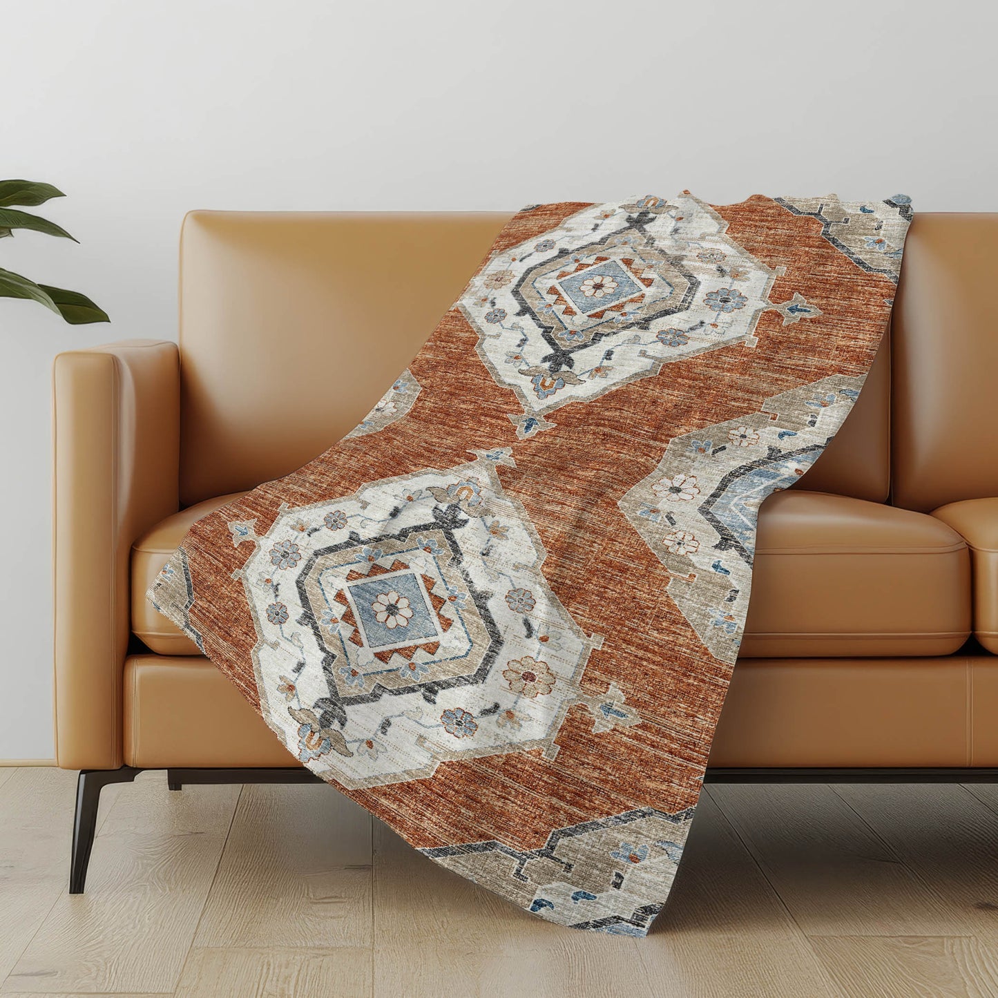 50" X 70" Rust Ivory And Blue Floral Microfiber Plush Throw Blanket - Homeroots - Flyclothing LLC