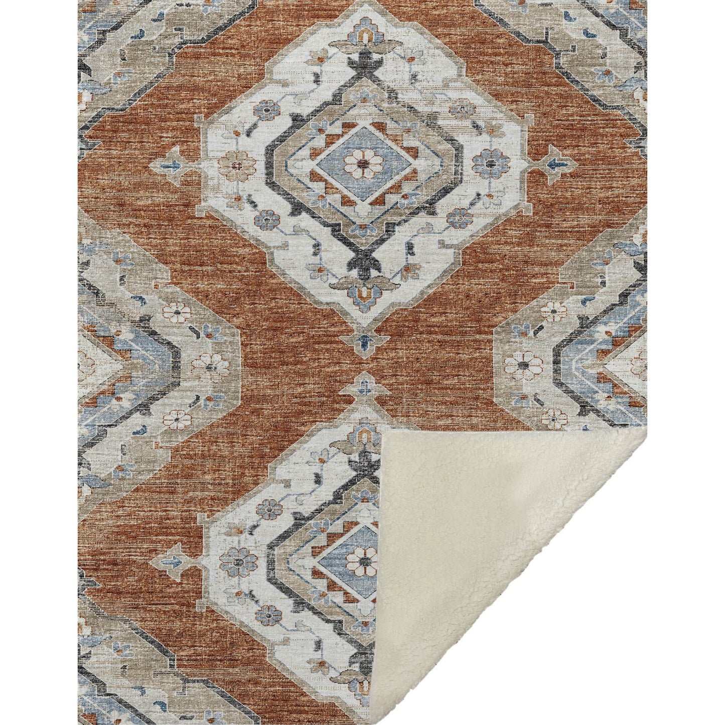 50" X 70" Rust Ivory And Blue Floral Microfiber Plush Throw Blanket - Homeroots - Flyclothing LLC