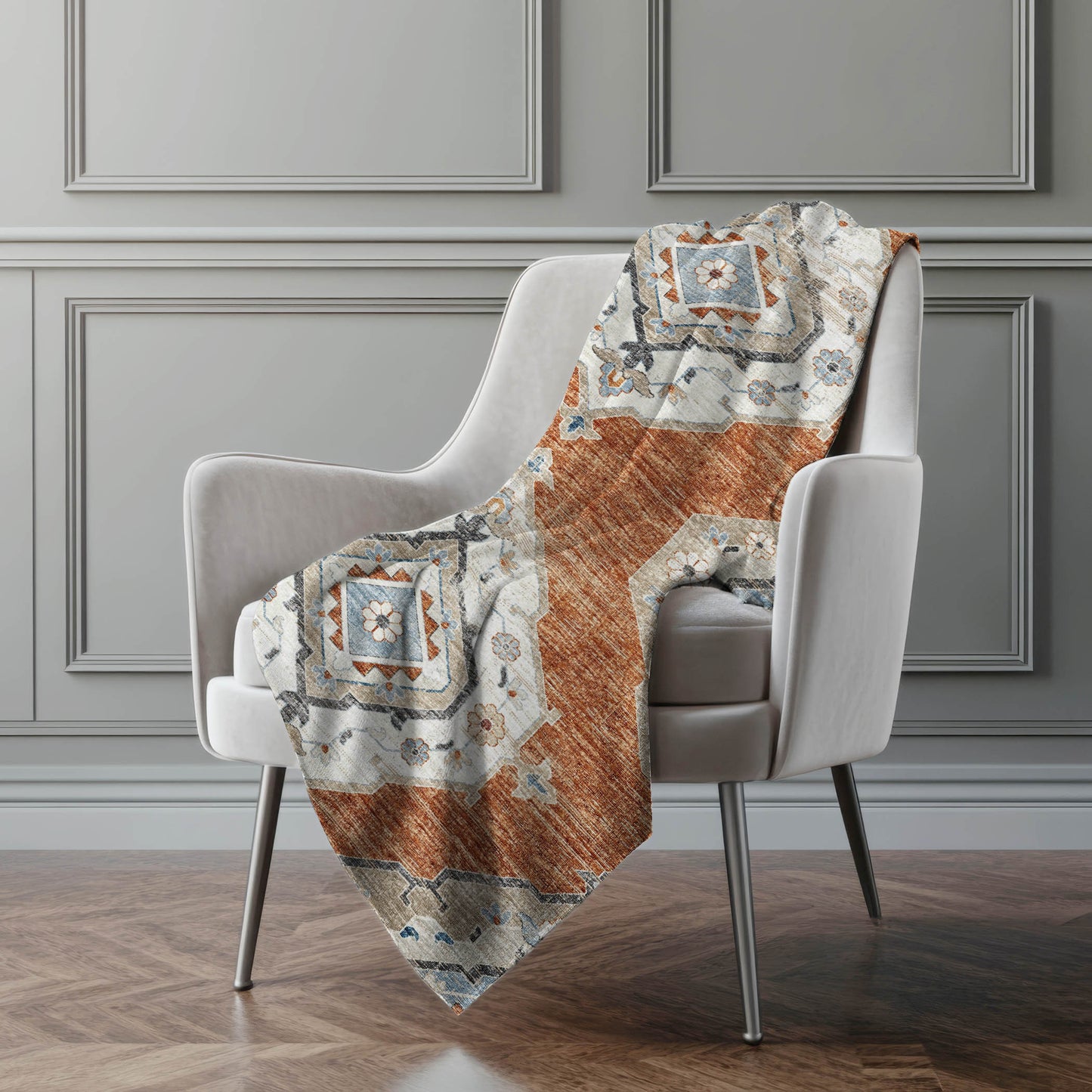 50" X 70" Rust Ivory And Blue Floral Microfiber Plush Throw Blanket - Homeroots - Flyclothing LLC