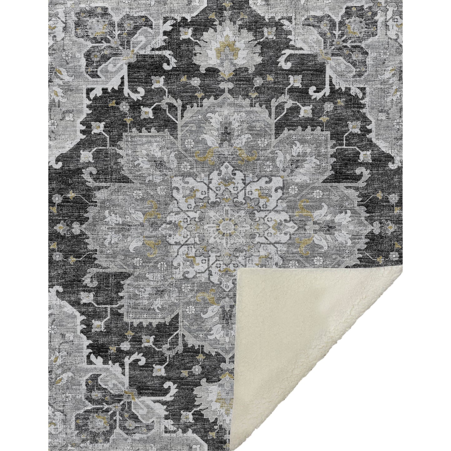 50" X 70" Charcoal Gold And Gray Floral Microfiber Plush Throw Blanket - Homeroots - Flyclothing LLC
