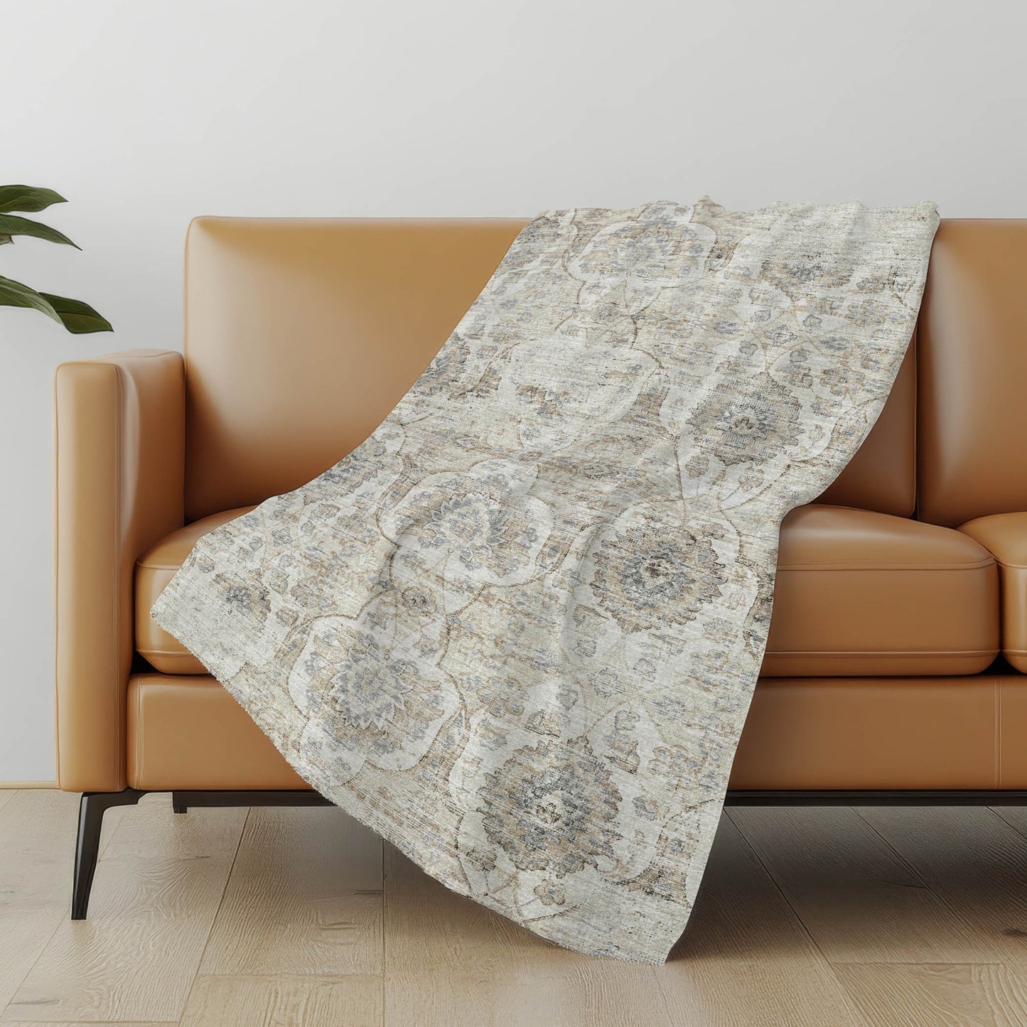 50" X 70" Linen Coffee And Ivory Damask Microfiber Plush Throw Blanket - Homeroots - Flyclothing LLC