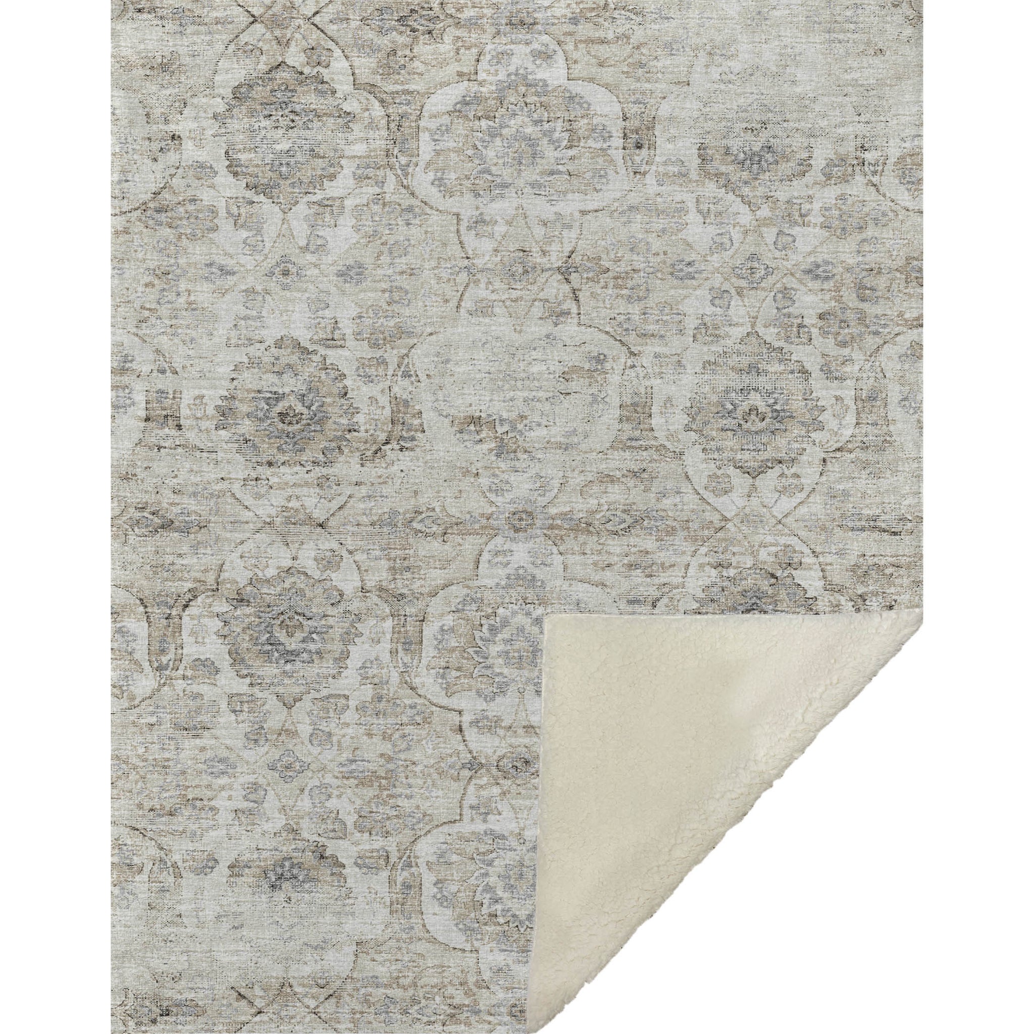 50" X 70" Linen Coffee And Ivory Damask Microfiber Plush Throw Blanket - Homeroots - Flyclothing LLC