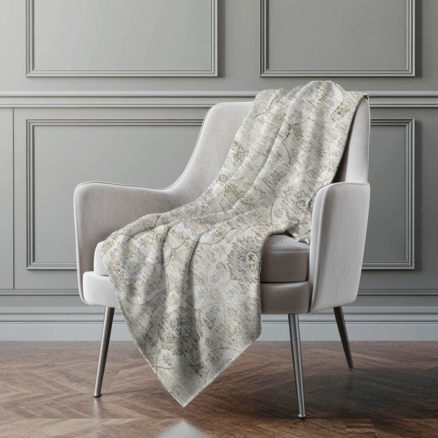 50" X 70" Linen Coffee And Ivory Damask Microfiber Plush Throw Blanket - Homeroots - Flyclothing LLC