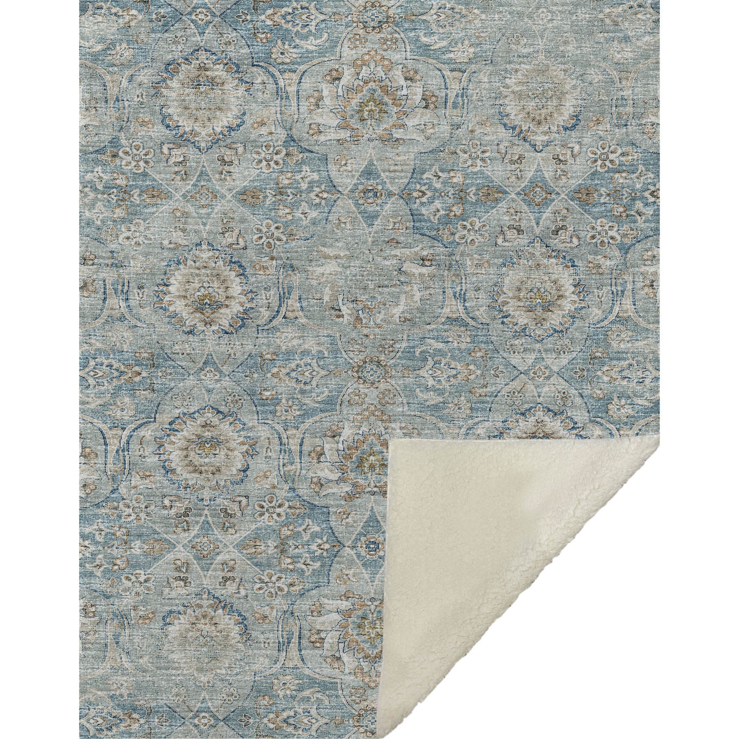 50" X 70" Ivory Coffee And Teal Damask Microfiber Plush Throw Blanket - Homeroots - Flyclothing LLC