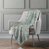 50" X 70" Ivory Coffee And Teal Damask Microfiber Plush Throw Blanket - Homeroots - Flyclothing LLC