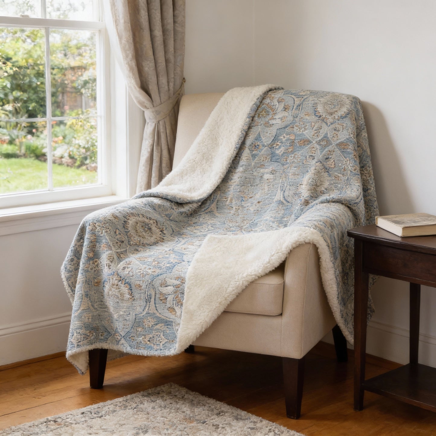 50" X 70" Ivory Coffee And Teal Damask Microfiber Plush Throw Blanket - Homeroots - Flyclothing LLC
