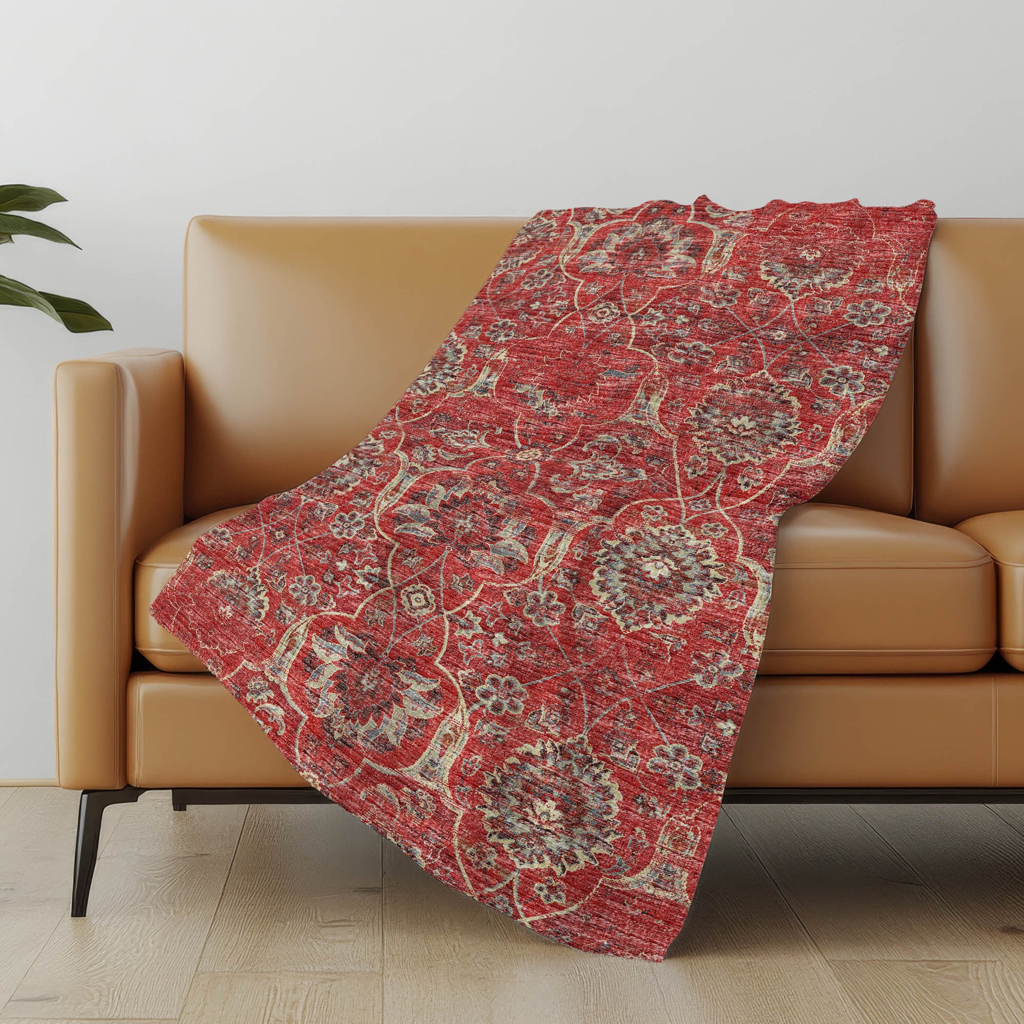 50" X 70" Red Pewter And Beige Damask Microfiber Plush Throw Blanket - Homeroots - Flyclothing LLC