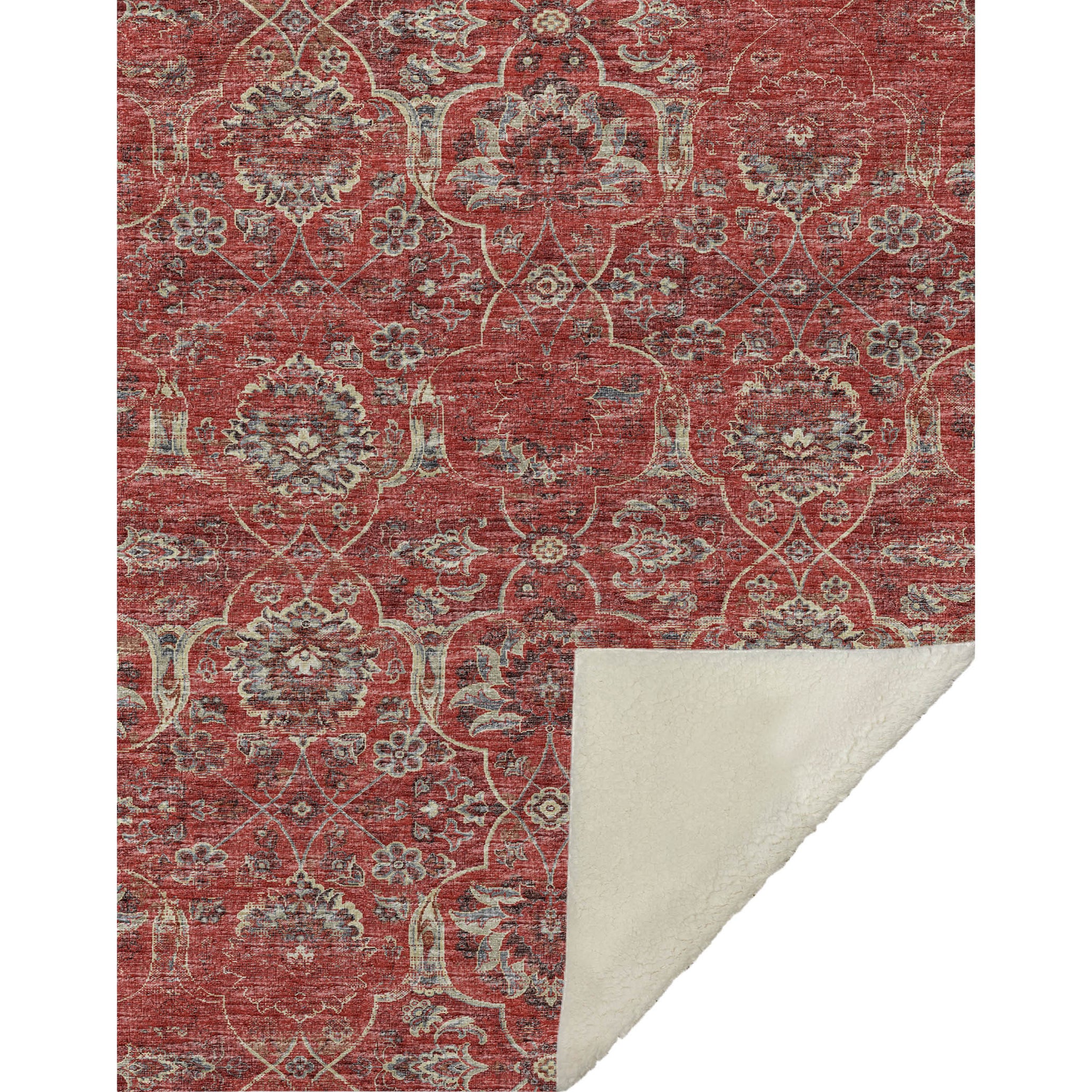 50" X 70" Red Pewter And Beige Damask Microfiber Plush Throw Blanket - Homeroots - Flyclothing LLC