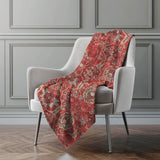 50" X 70" Red Pewter And Beige Damask Microfiber Plush Throw Blanket - Homeroots - Flyclothing LLC