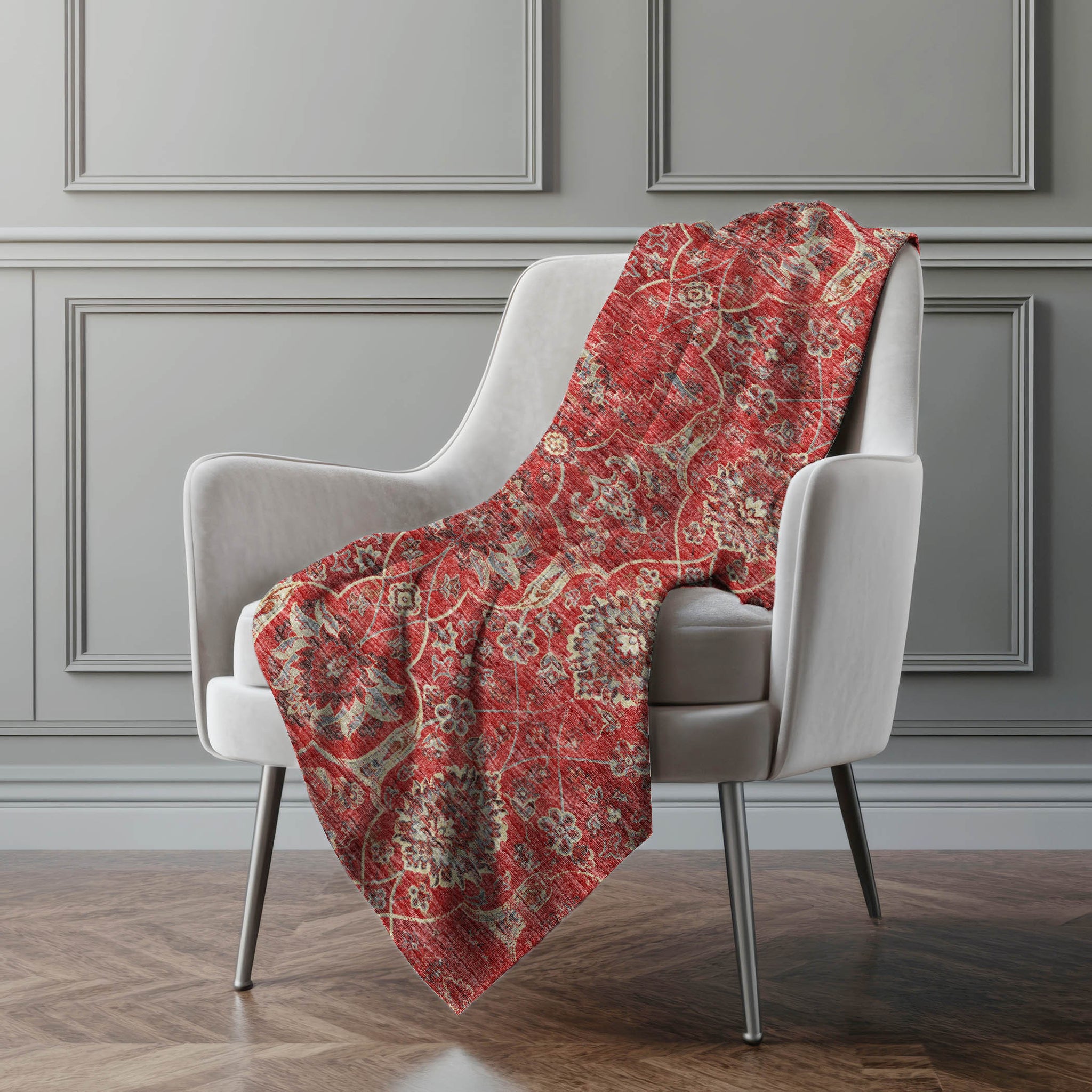 50" X 70" Red Pewter And Beige Damask Microfiber Plush Throw Blanket - Homeroots - Flyclothing LLC