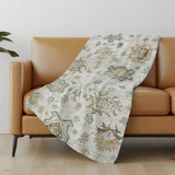 50" X 70" Linen Coffee And Teal Floral Microfiber Plush Throw Blanket - Homeroots - Flyclothing LLC