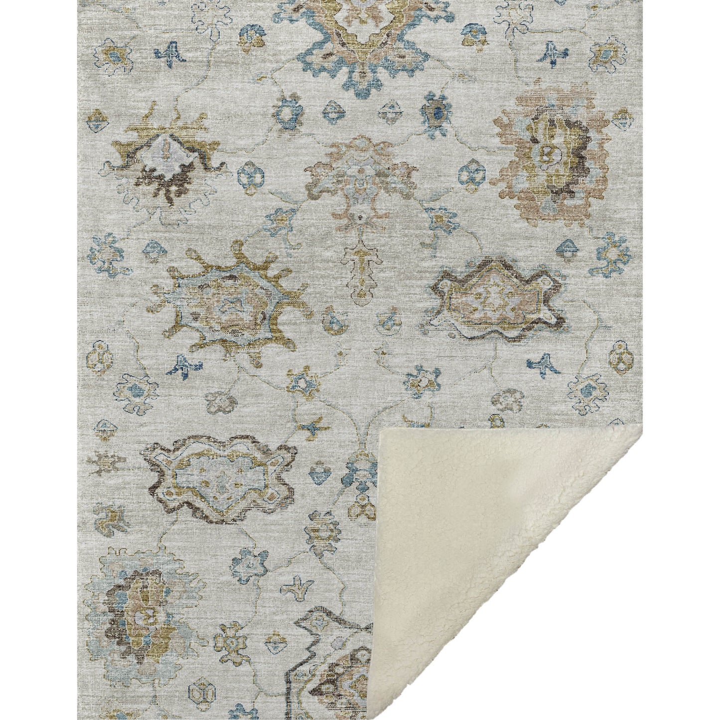 50" X 70" Linen Coffee And Teal Floral Microfiber Plush Throw Blanket - Homeroots - Flyclothing LLC