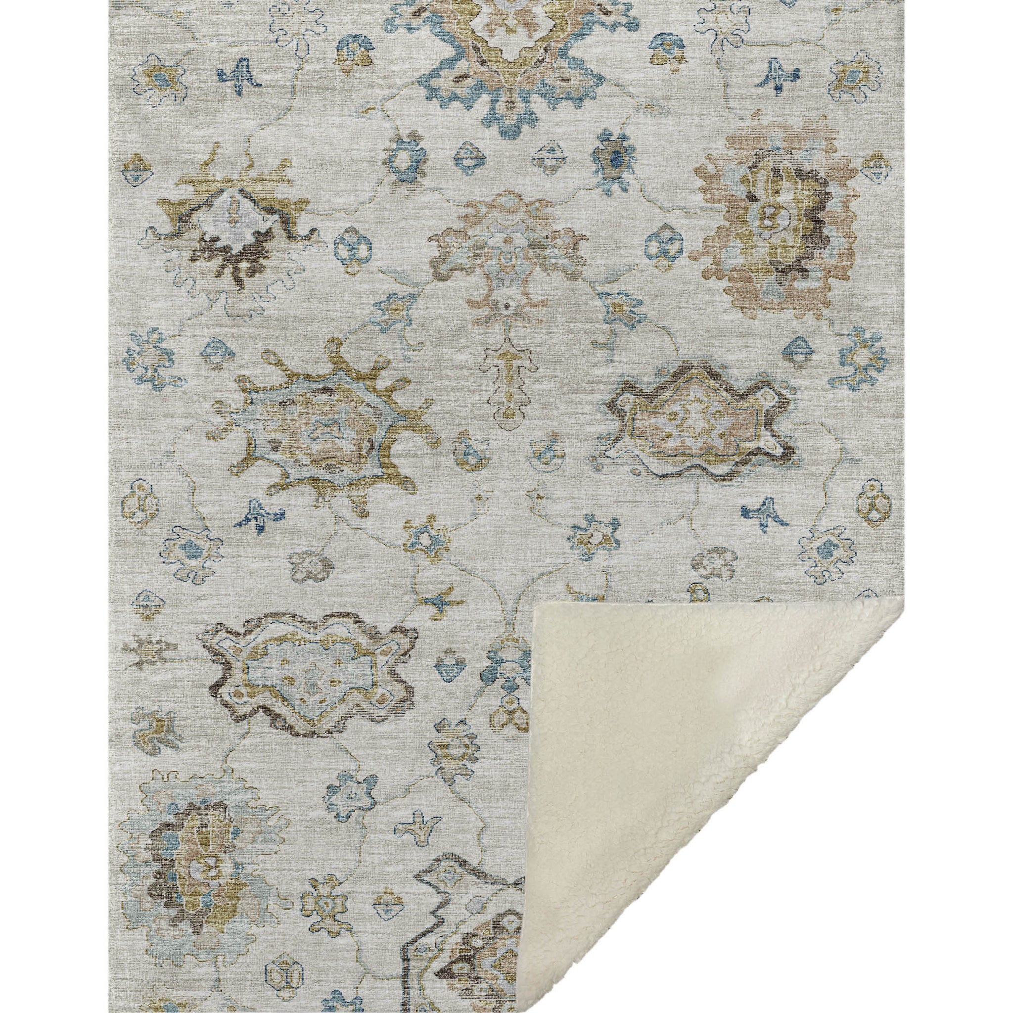 50" X 70" Linen Coffee And Teal Floral Microfiber Plush Throw Blanket - Homeroots - Flyclothing LLC