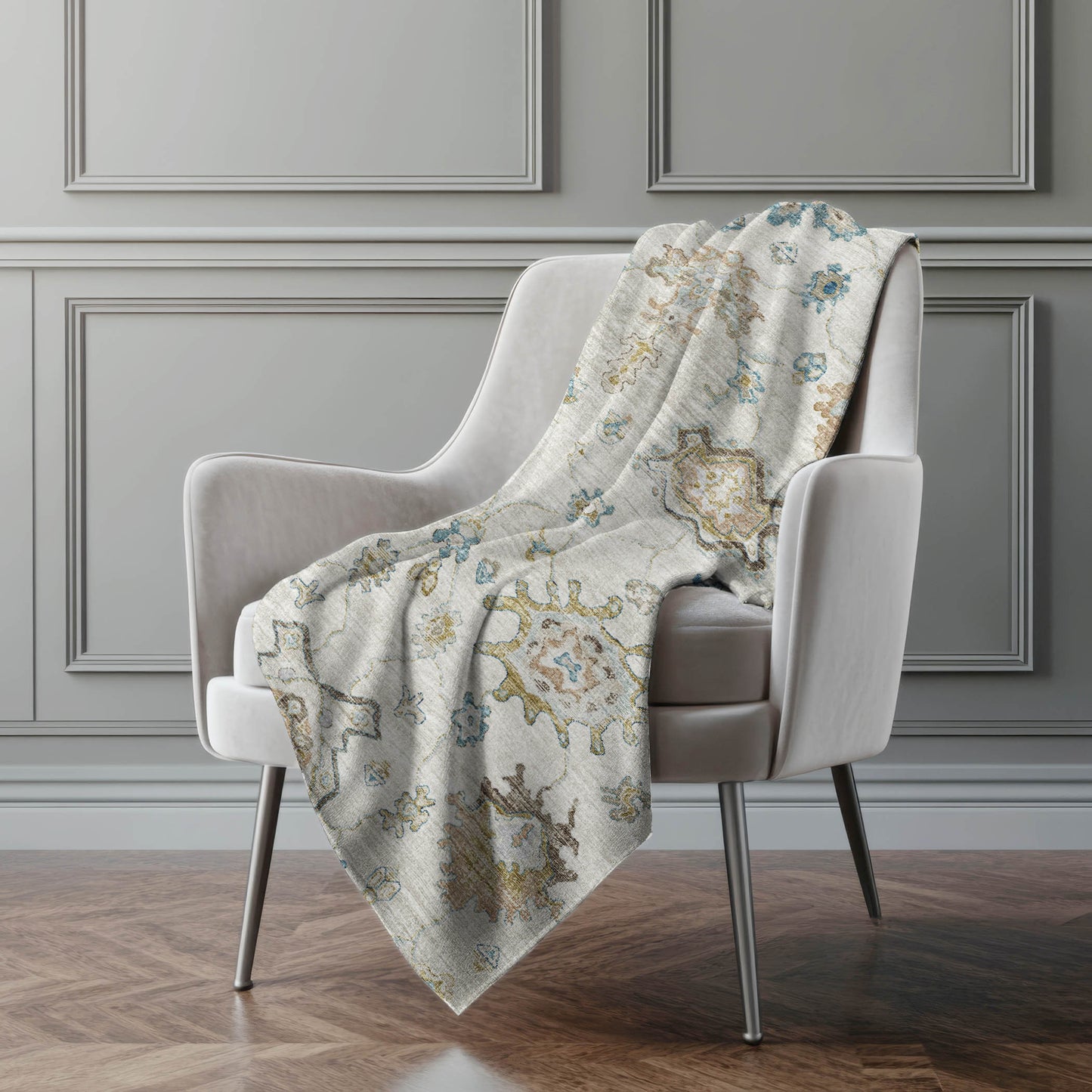 50" X 70" Linen Coffee And Teal Floral Microfiber Plush Throw Blanket - Homeroots - Flyclothing LLC