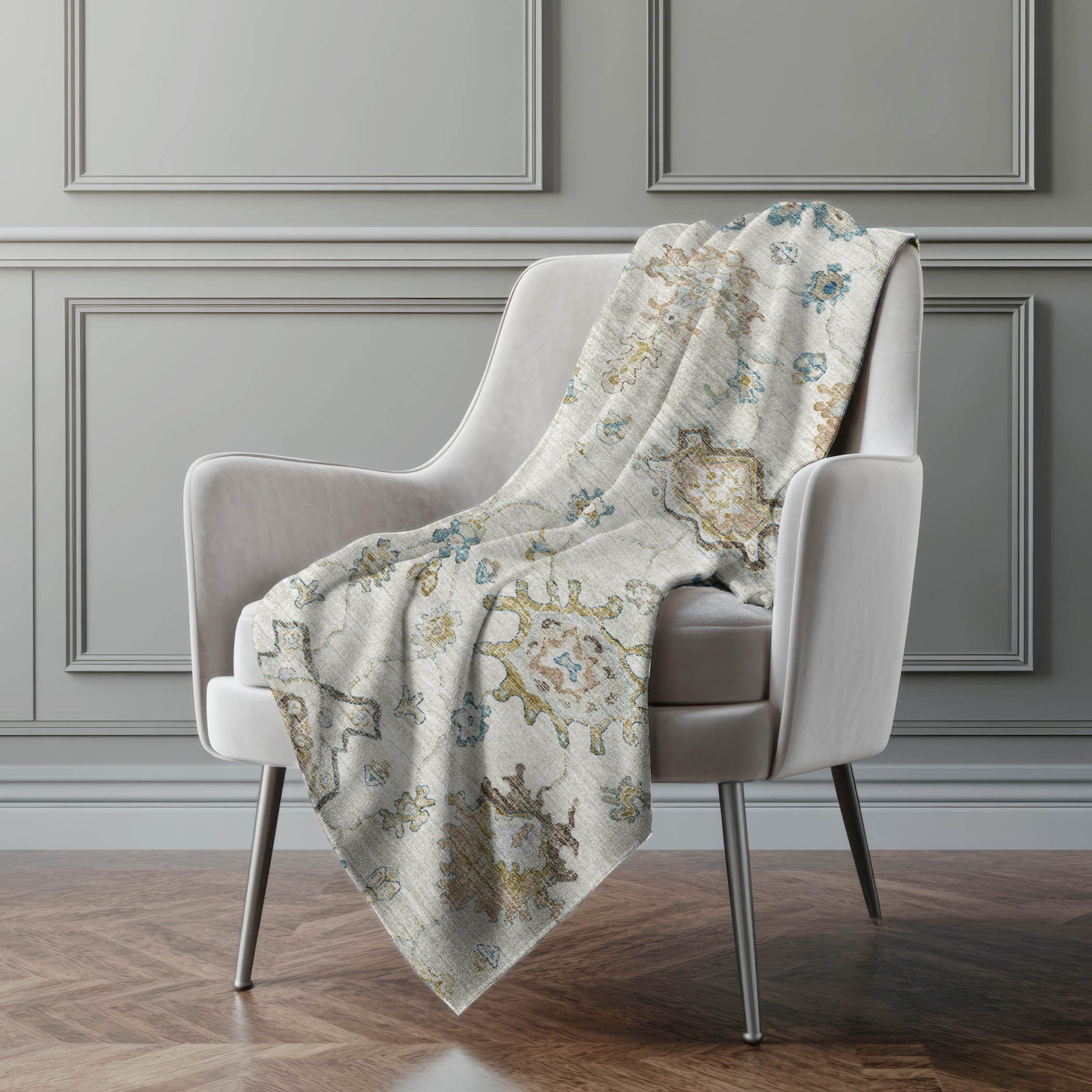 50" X 70" Linen Coffee And Teal Floral Microfiber Plush Throw Blanket - Homeroots - Flyclothing LLC