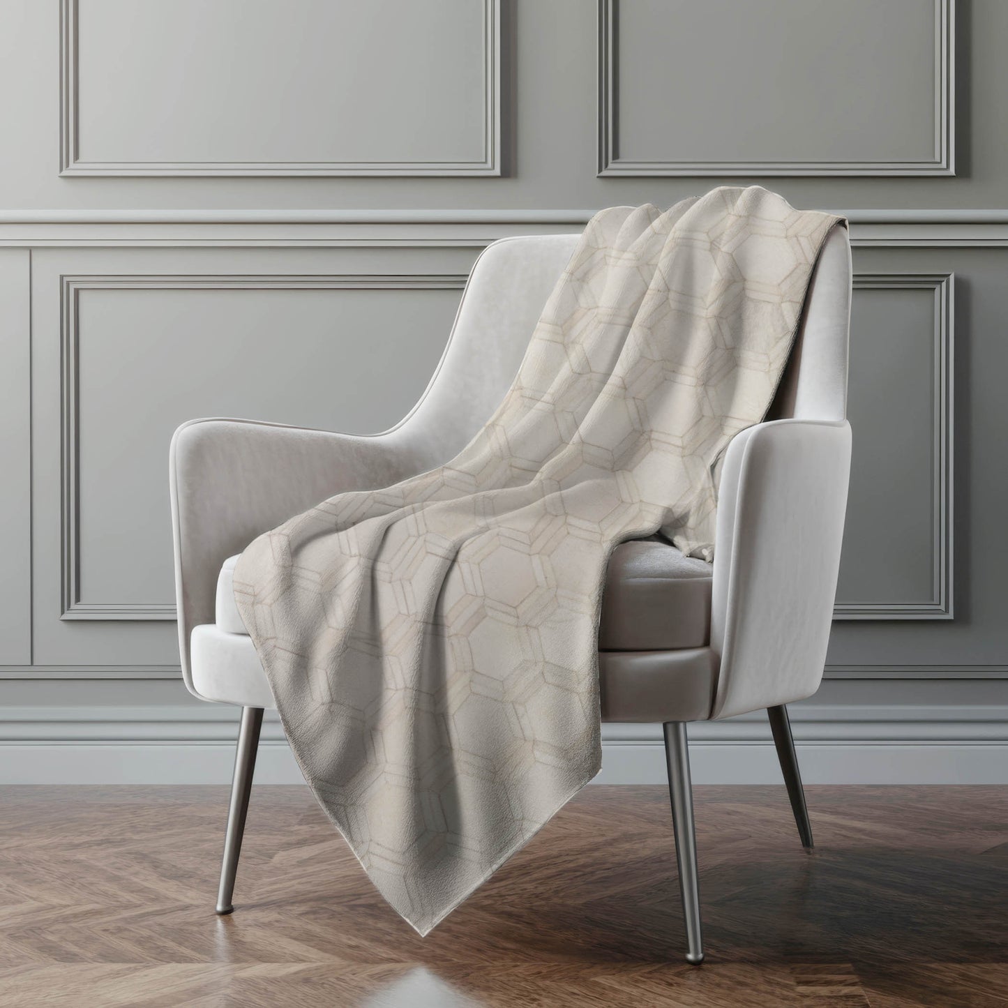 50" X 70" Ivory And Beige Geometric Microfiber Plush Throw Blanket - Homeroots - Flyclothing LLC
